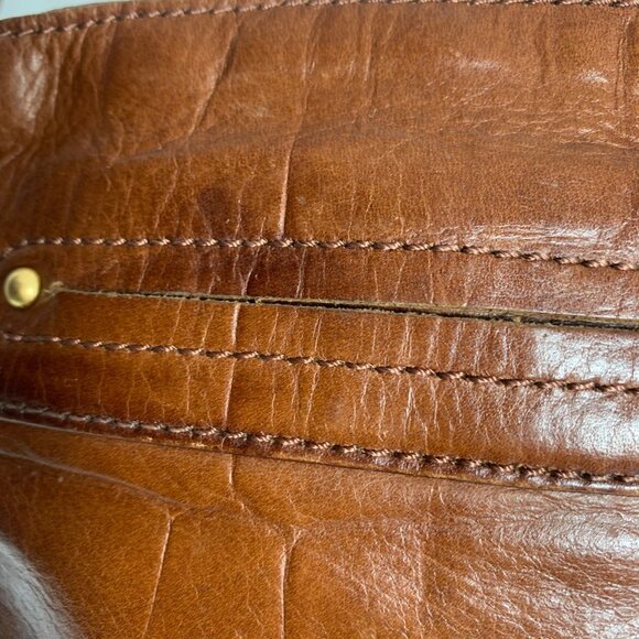 B MAKOWSKY Brown Leather Crossbody Handbag w/ Texture Gold Safety Pin Zip Pulls - Picture 16 of 16